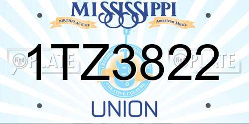 1TZ3822 Mississippi License Plate