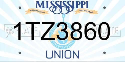 1TZ3860 Mississippi License Plate