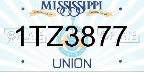 1TZ3877 Mississippi License Plate