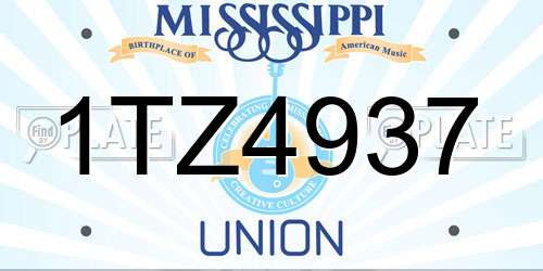 1TZ4937 Mississippi License Plate