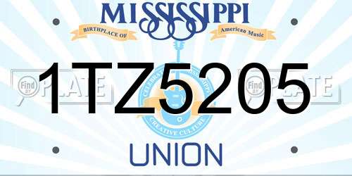 1TZ5205 Mississippi License Plate