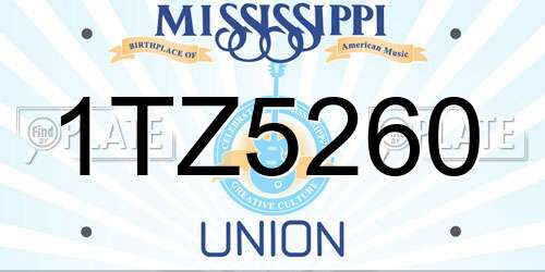 1TZ5260 Mississippi License Plate