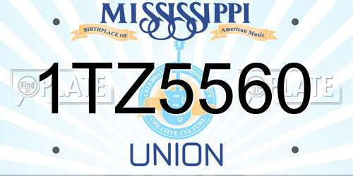 1TZ5560 Mississippi License Plate