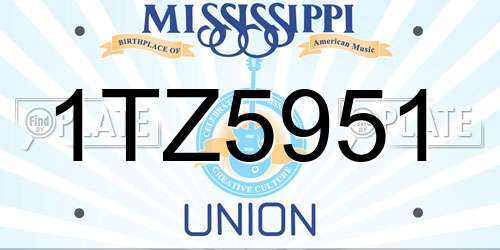 1TZ5951 Mississippi License Plate