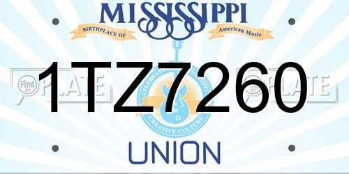 1TZ7260 Mississippi License Plate