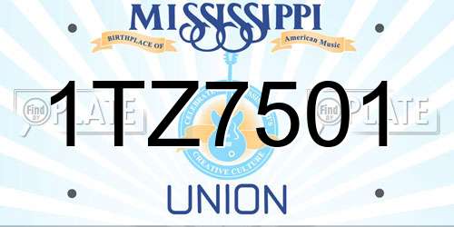 1TZ7501 Mississippi License Plate
