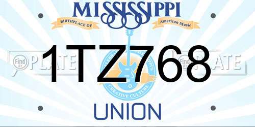 1TZ768 Mississippi License Plate
