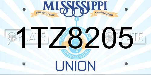 1TZ8205 Mississippi License Plate