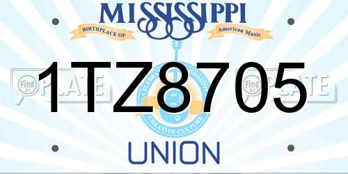 1TZ8705 Mississippi License Plate