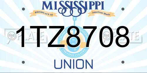 1TZ8708 Mississippi License Plate