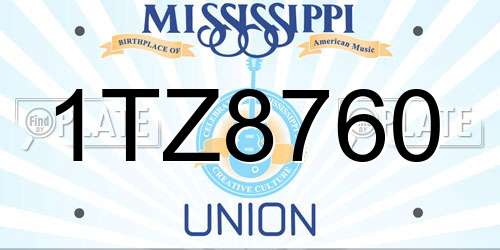 1TZ8760 Mississippi License Plate