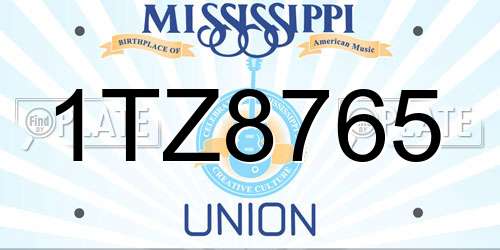 1TZ8765 Mississippi License Plate