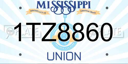 1TZ8860 Mississippi License Plate