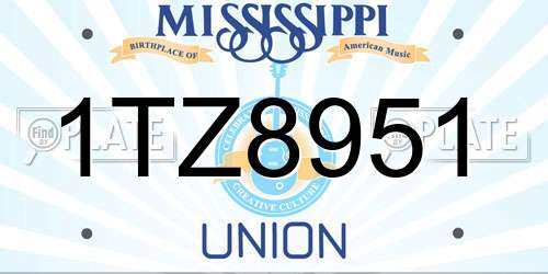 1TZ8951 Mississippi License Plate