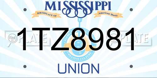 1TZ8981 Mississippi License Plate