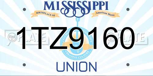 1TZ9160 Mississippi License Plate