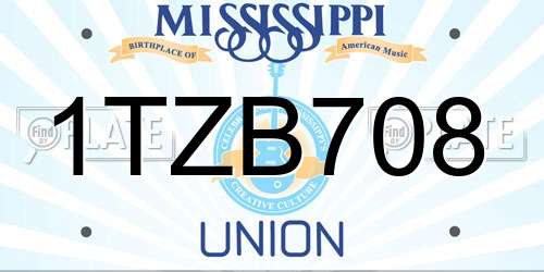 1TZB708 Mississippi License Plate
