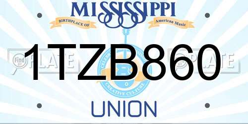 1TZB860 Mississippi License Plate