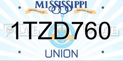 1TZD760 Mississippi License Plate