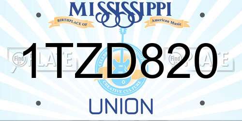 1TZD820 Mississippi License Plate