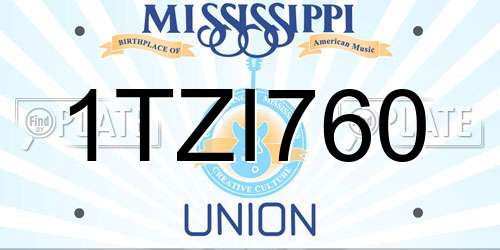 1TZI760 Mississippi License Plate