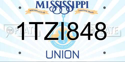 1TZI848 Mississippi License Plate
