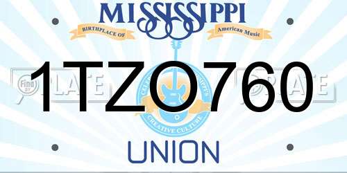 1TZO760 Mississippi License Plate