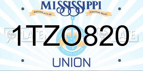 1TZO820 Mississippi License Plate
