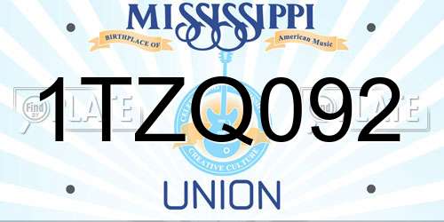 1TZQ092 Mississippi License Plate