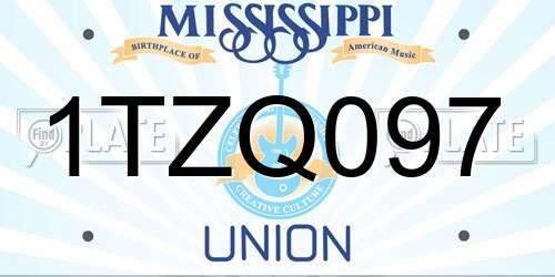 1TZQ097 Mississippi License Plate