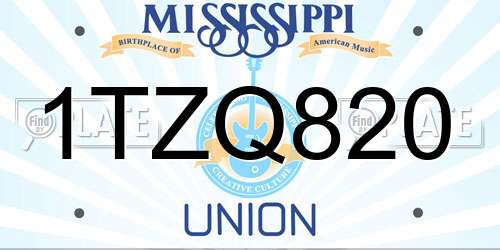 1TZQ820 Mississippi License Plate