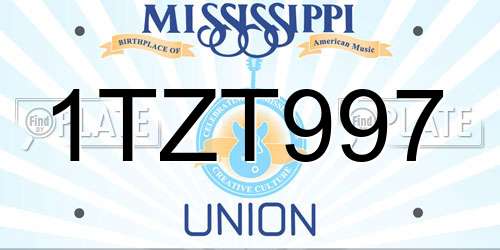 1TZT997 Mississippi License Plate