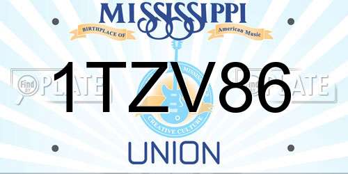 1TZV86 Mississippi License Plate