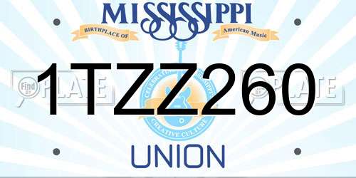 1TZZ260 Mississippi License Plate