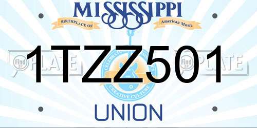 1TZZ501 Mississippi License Plate