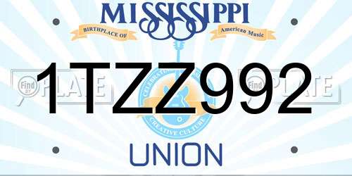 1TZZ992 Mississippi License Plate