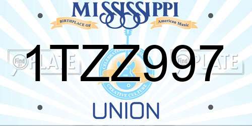 1TZZ997 Mississippi License Plate