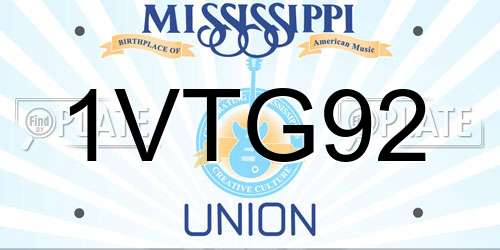 1VTG92 Mississippi License Plate