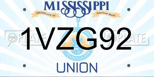 1VZG92 Mississippi License Plate