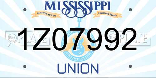 1Z07992 Mississippi License Plate
