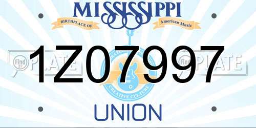1Z07997 Mississippi License Plate