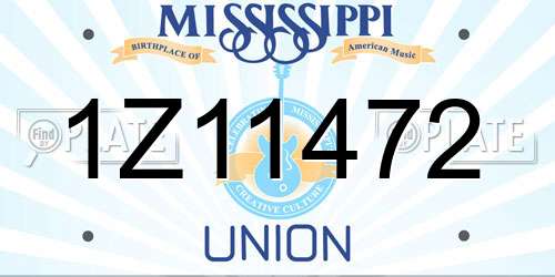 1Z11472 Mississippi License Plate