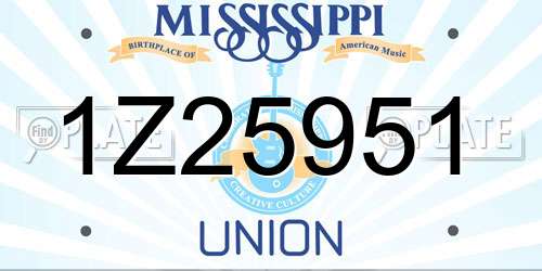 1Z25951 Mississippi License Plate