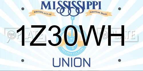 1Z30WH Mississippi License Plate