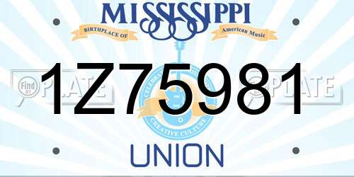 1Z75981 Mississippi License Plate