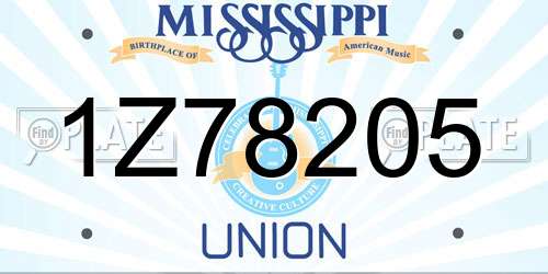 1Z78205 Mississippi License Plate