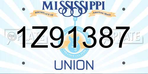 1Z91387 Mississippi License Plate
