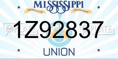 1Z92837 Mississippi License Plate