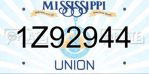 1Z92944 Mississippi License Plate
