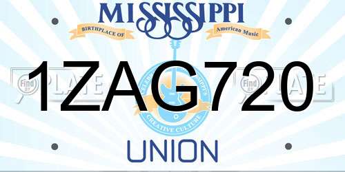 1ZAG720 Mississippi License Plate